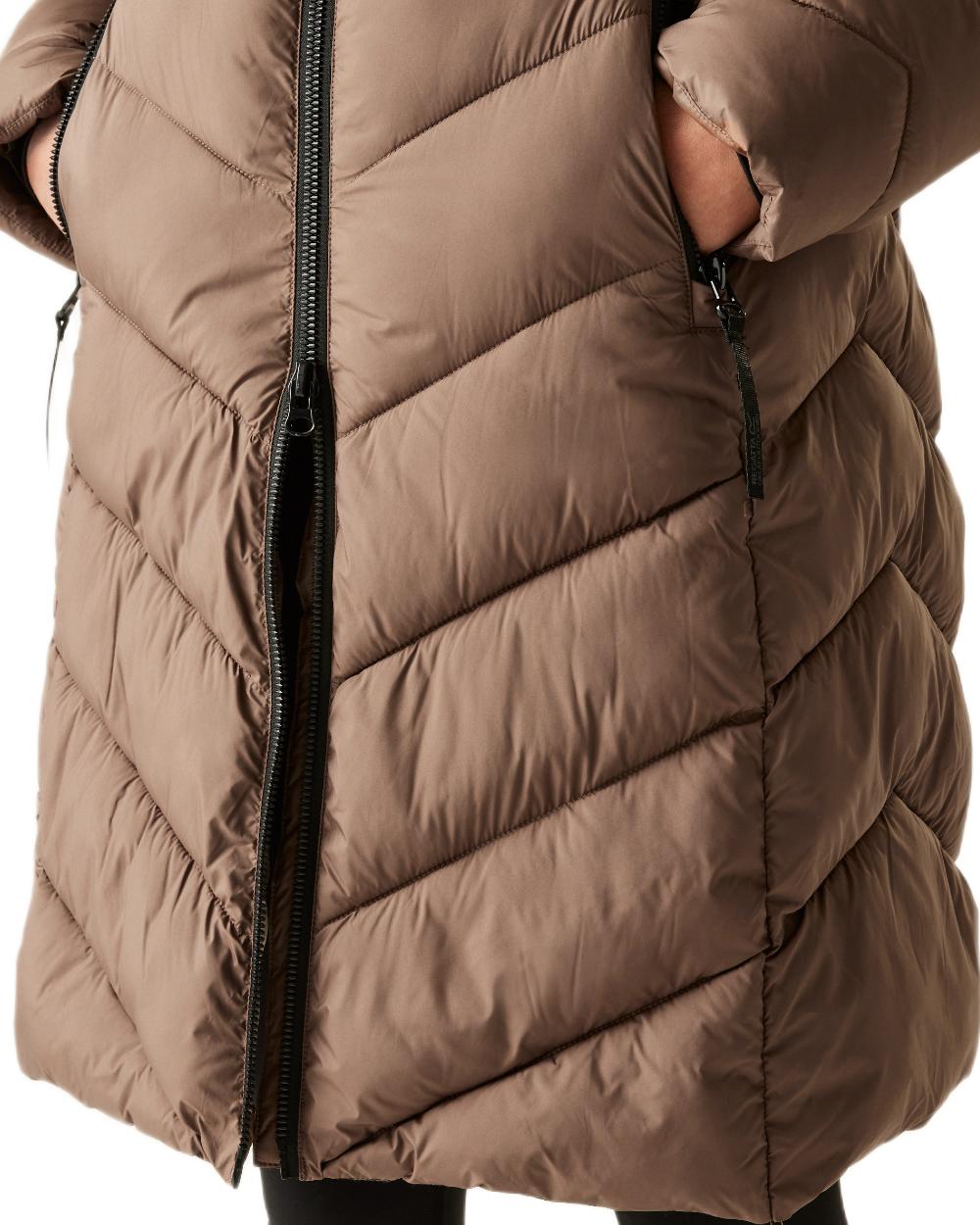 Mocha Perfectly Pale Coloured Regatta Womens Anita Quilted Jacket on white background 