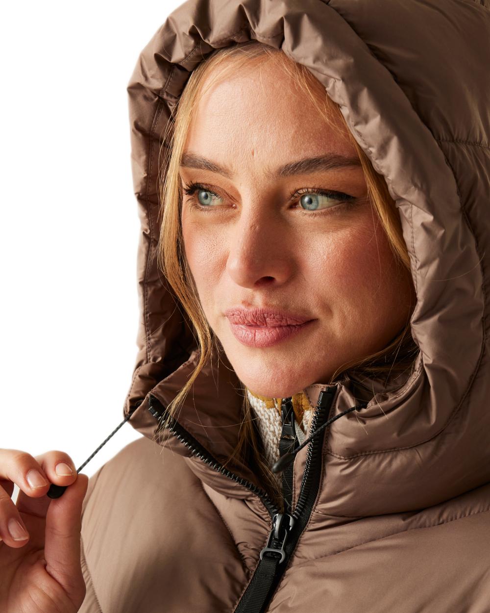 Mocha Perfectly Pale Coloured Regatta Womens Anita Quilted Jacket on white background 
