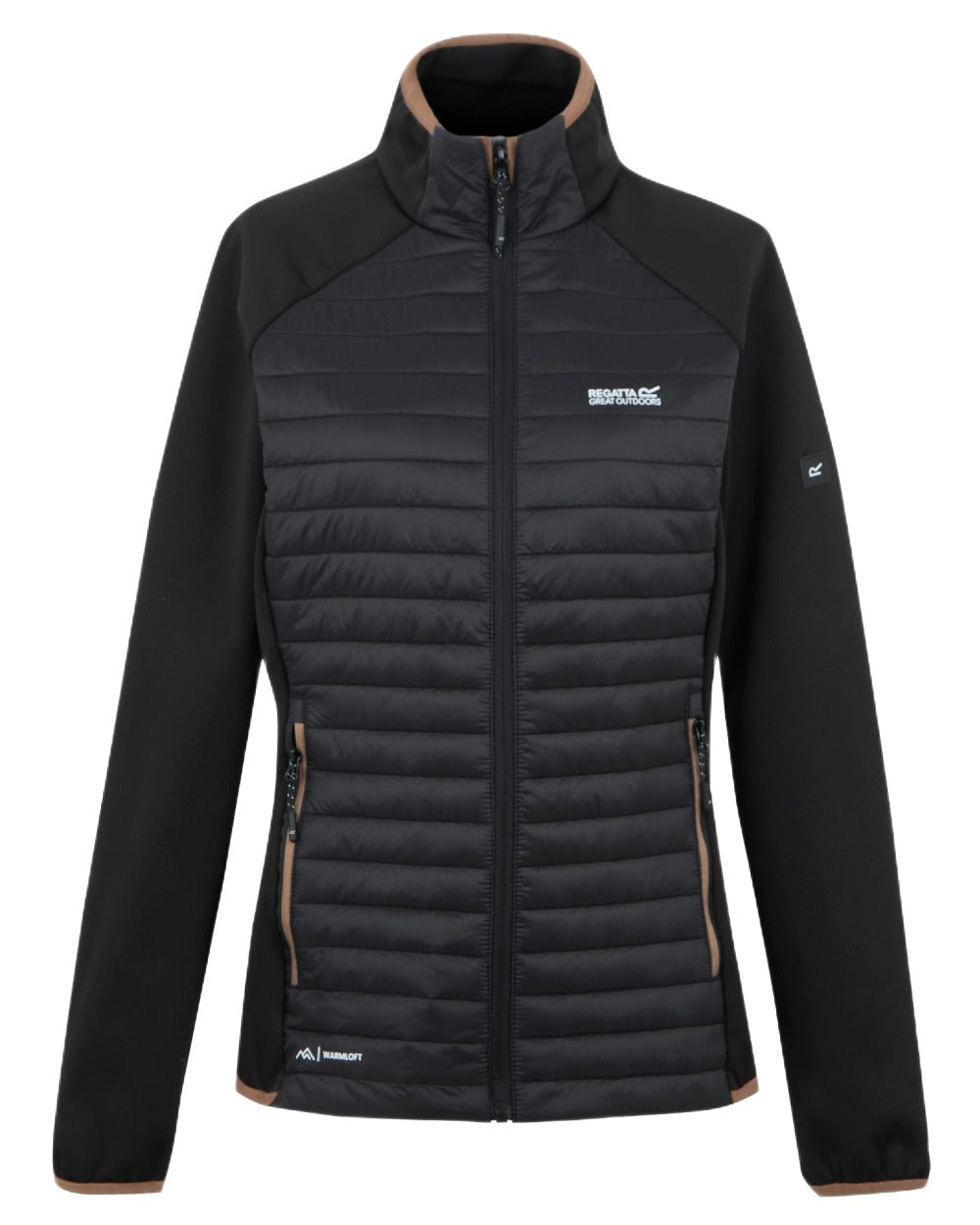 Black Mocha Coloured Regatta Womens Clumber Hybrid Jacket on white background 
