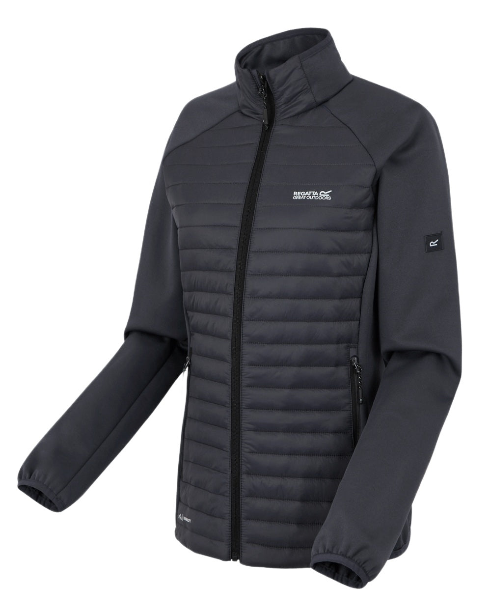 Seal Grey Coloured Regatta Womens Clumber Hybrid Jacket on white background 