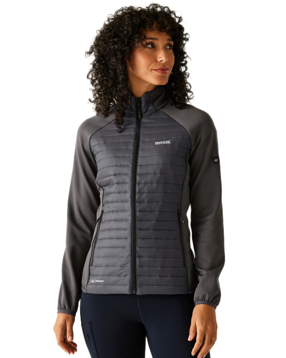 Seal Grey Coloured Regatta Womens Clumber Hybrid Jacket on white background 