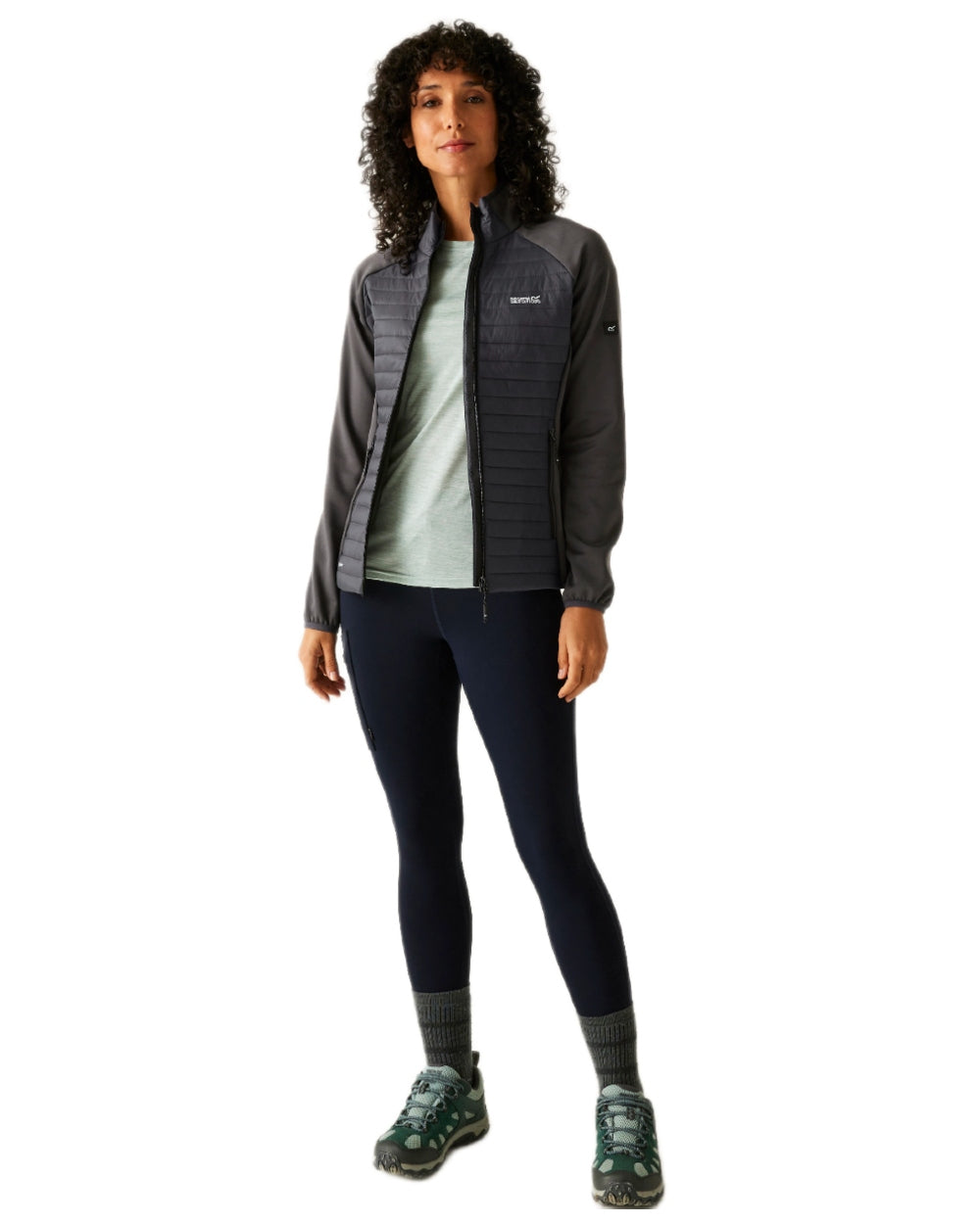 Seal Grey Coloured Regatta Womens Clumber Hybrid Jacket on white background 