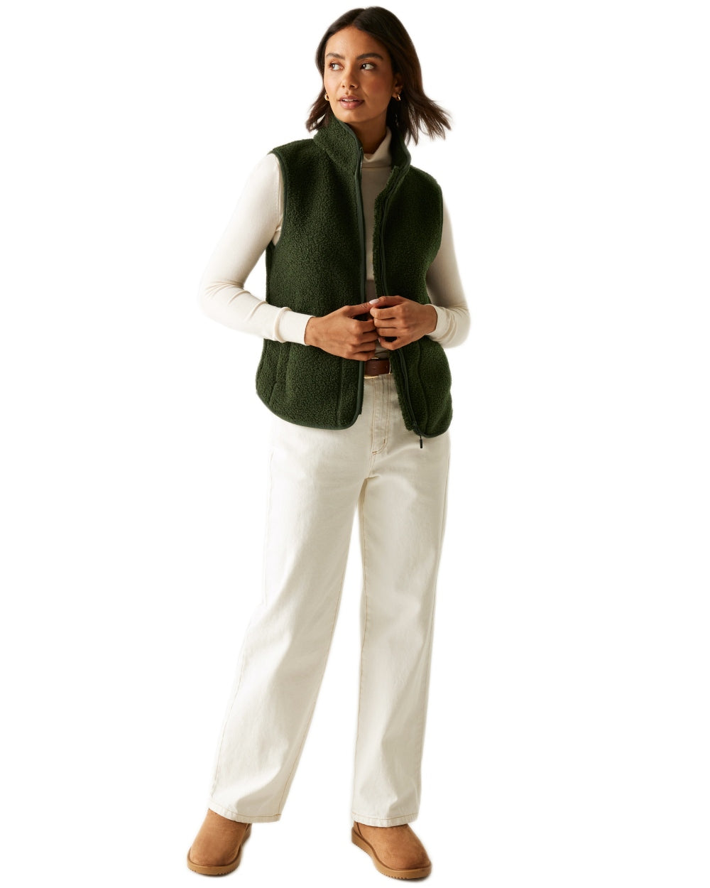 Dark Khaki Coloured Regatta Womens Frankie Borg Gilet on white background 