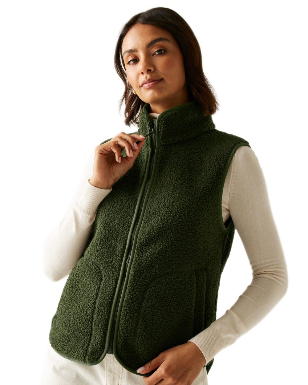 Dark Khaki Coloured Regatta Womens Frankie Borg Gilet on white background 