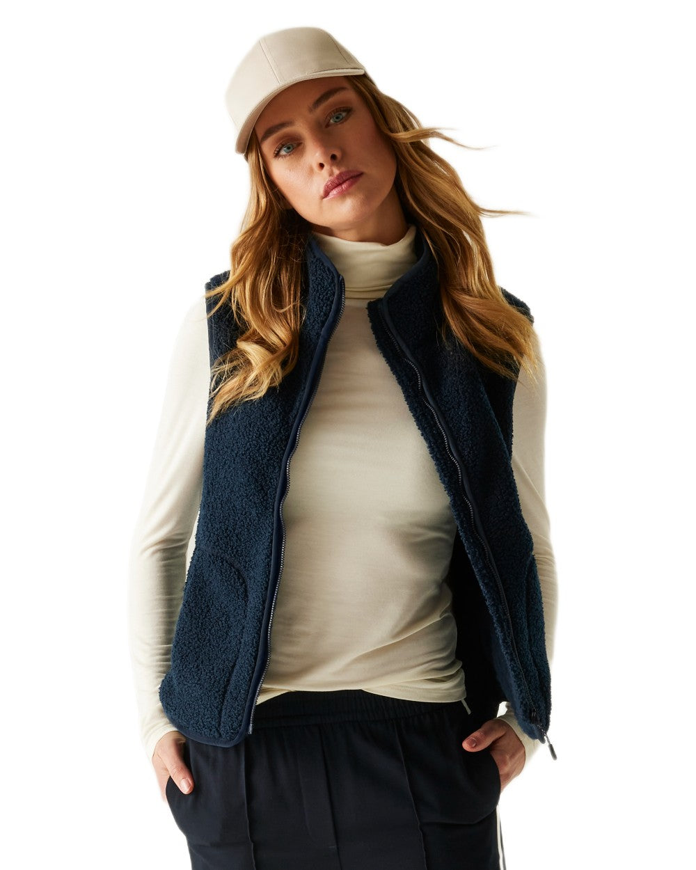 Navy Coloured Regatta Womens Frankie Borg Gilet on white background 
