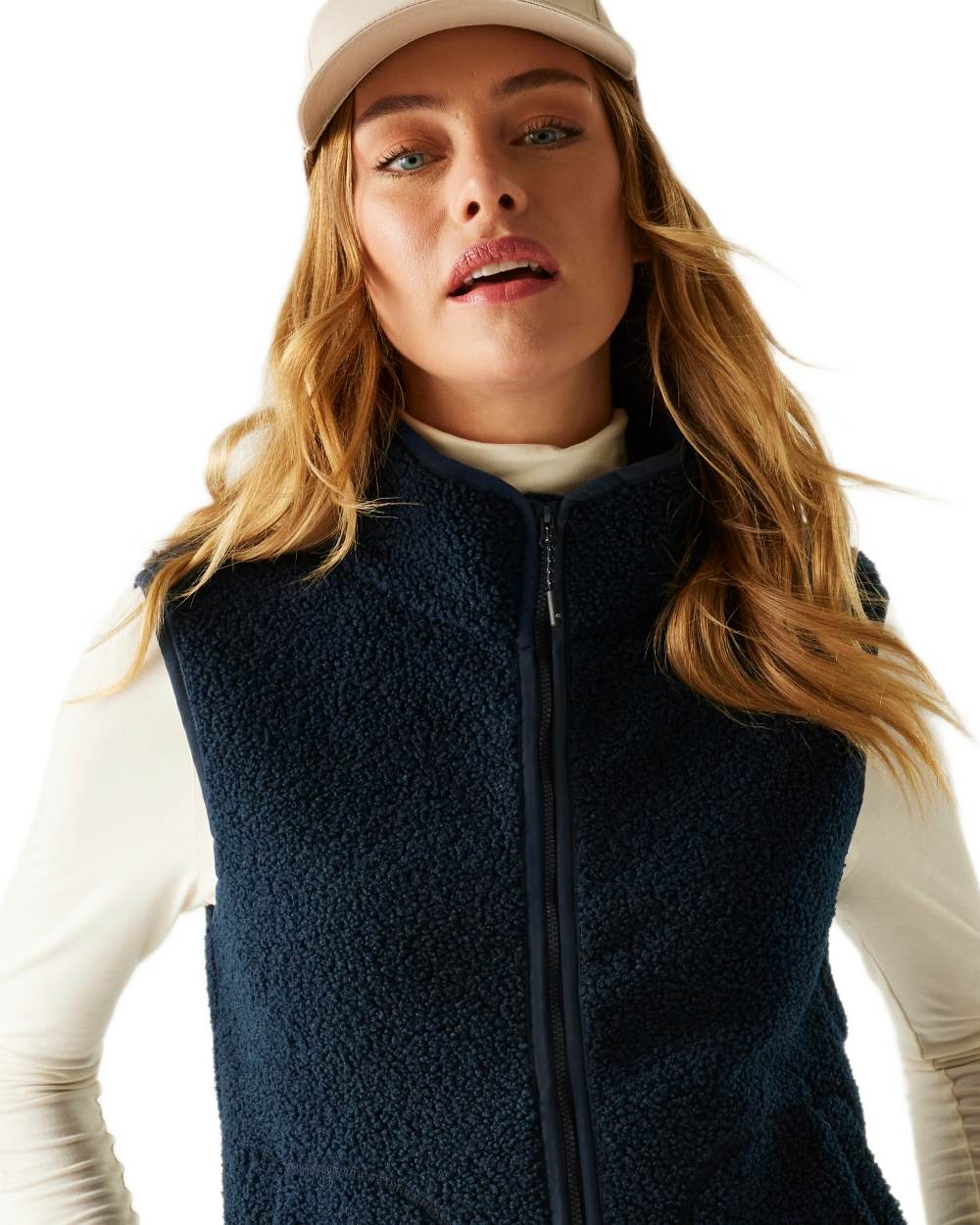 Navy Coloured Regatta Womens Frankie Borg Gilet on white background 
