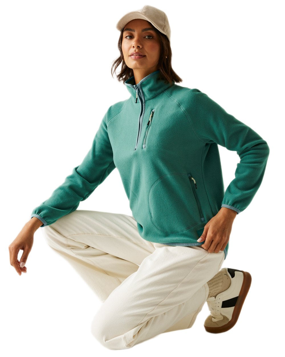 Green Coloured Regatta Womens Frankie Half Zip Fleece on white background 