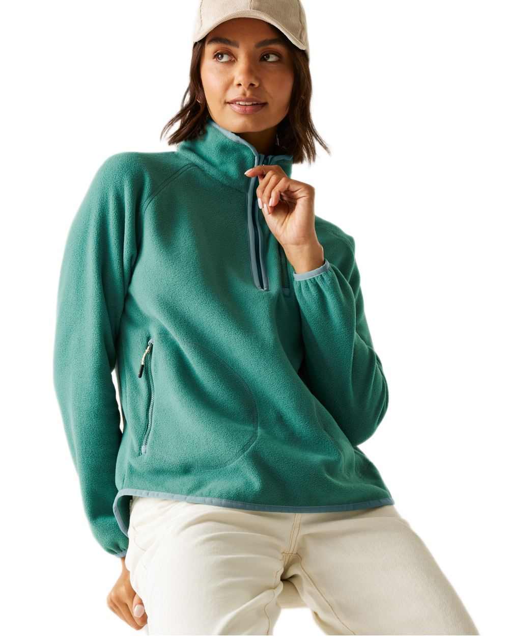 Green Coloured Regatta Womens Frankie Half Zip Fleece on white background 