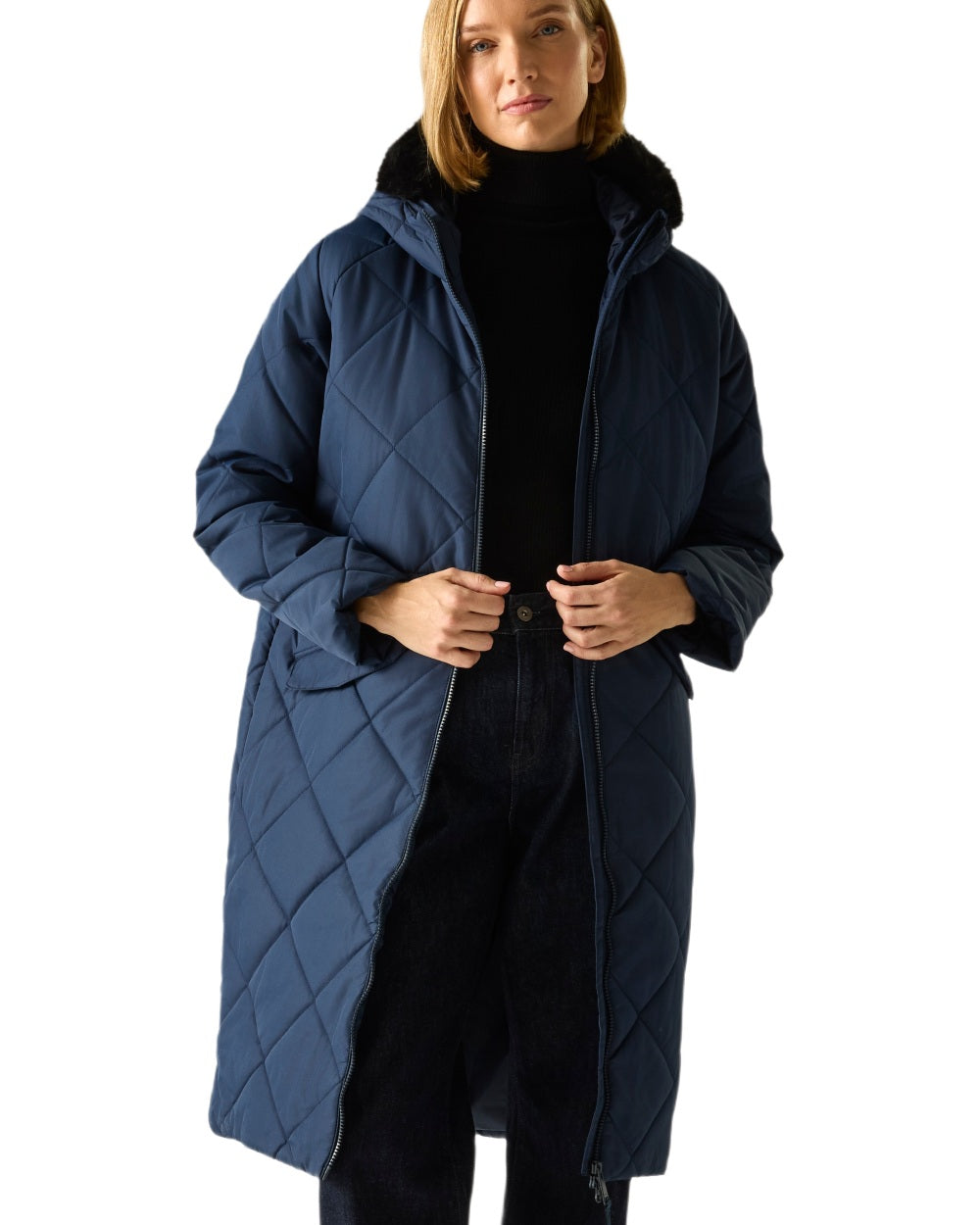 Navy Coloured Regatta Womens Freyla Quilted Jacket on white background 