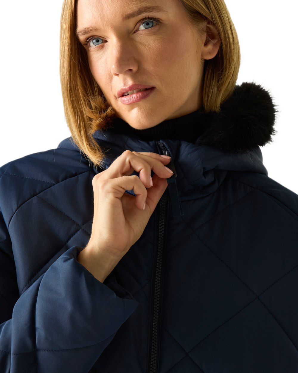 Navy Coloured Regatta Womens Freyla Quilted Jacket on white background 