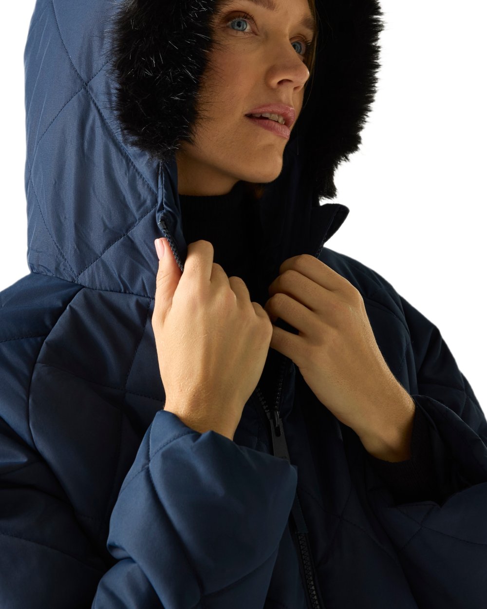 Navy Coloured Regatta Womens Freyla Quilted Jacket on white background 