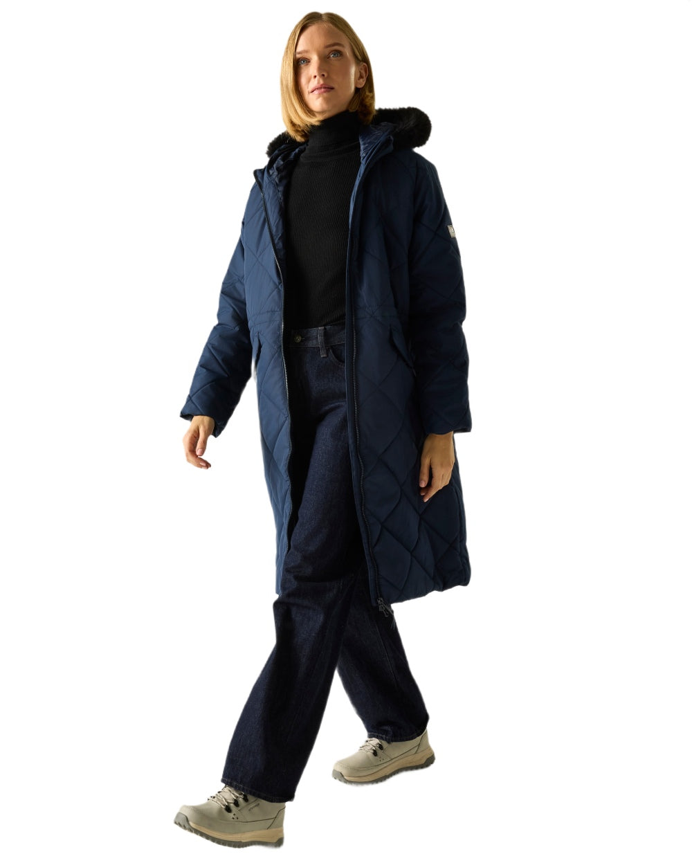 Navy Coloured Regatta Womens Freyla Quilted Jacket on white background 