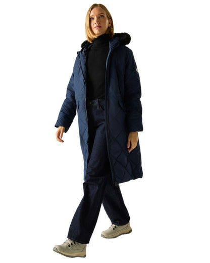Navy Coloured Regatta Womens Freyla Quilted Jacket on white background 