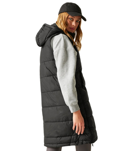 Black Coloured Regatta Womens Ganella Quilted Longline Gilet on white background 
