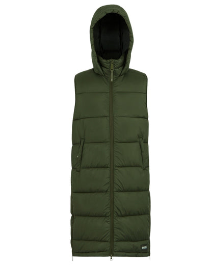 Dark Khaki Coloured Regatta Womens Ganella Quilted Longline Gilet on white background 