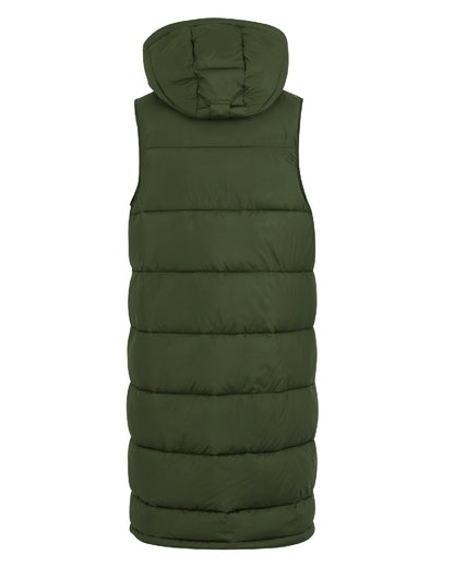 Dark Khaki Coloured Regatta Womens Ganella Quilted Longline Gilet on white background 