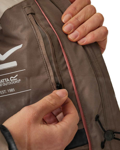 Mocha Perfectly Pale Coloured Regatta Womens Gwynn Waterproof Insulated Jacket on white background 