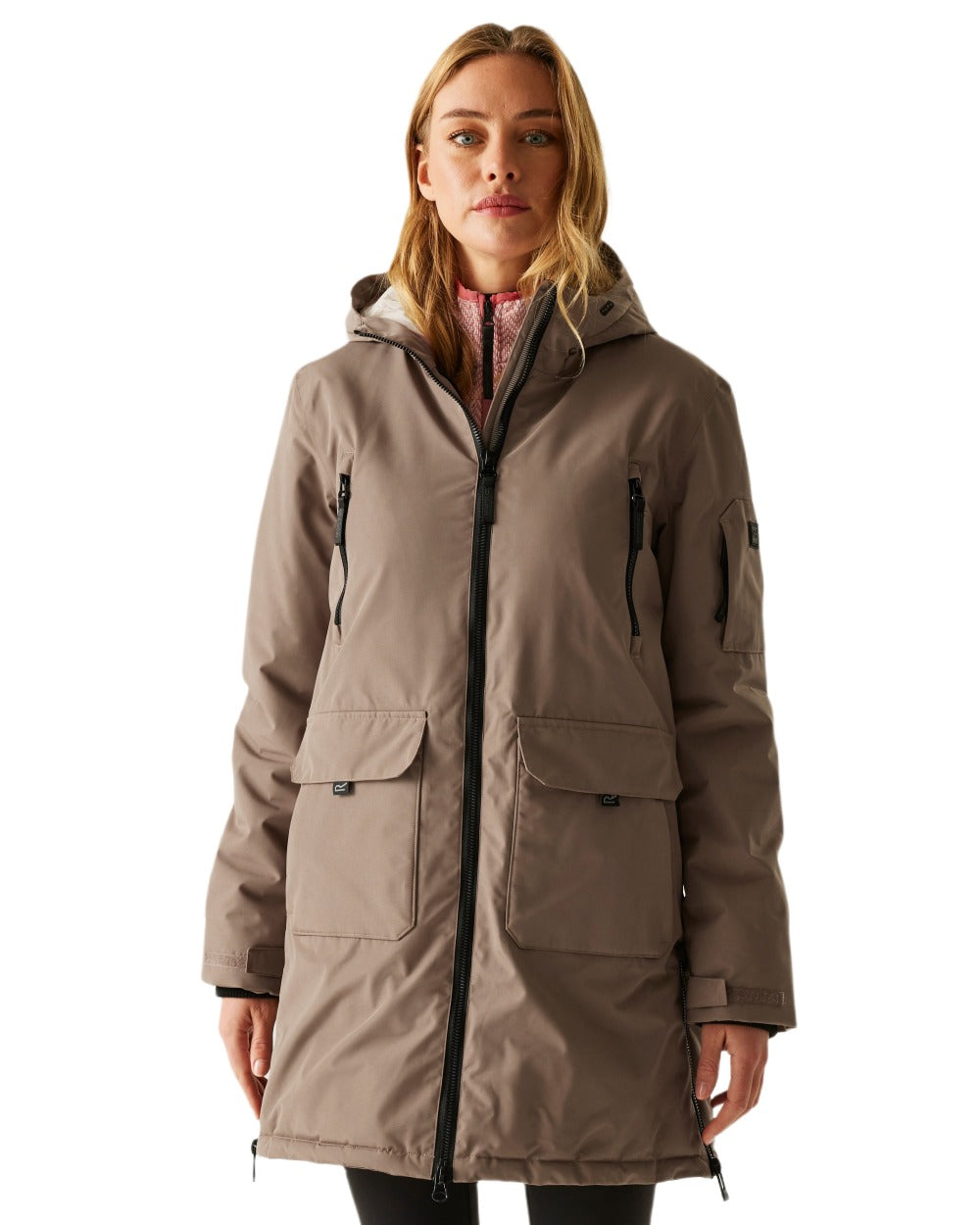 Mocha Perfectly Pale Coloured Regatta Womens Gwynn Waterproof Insulated Jacket on white background 