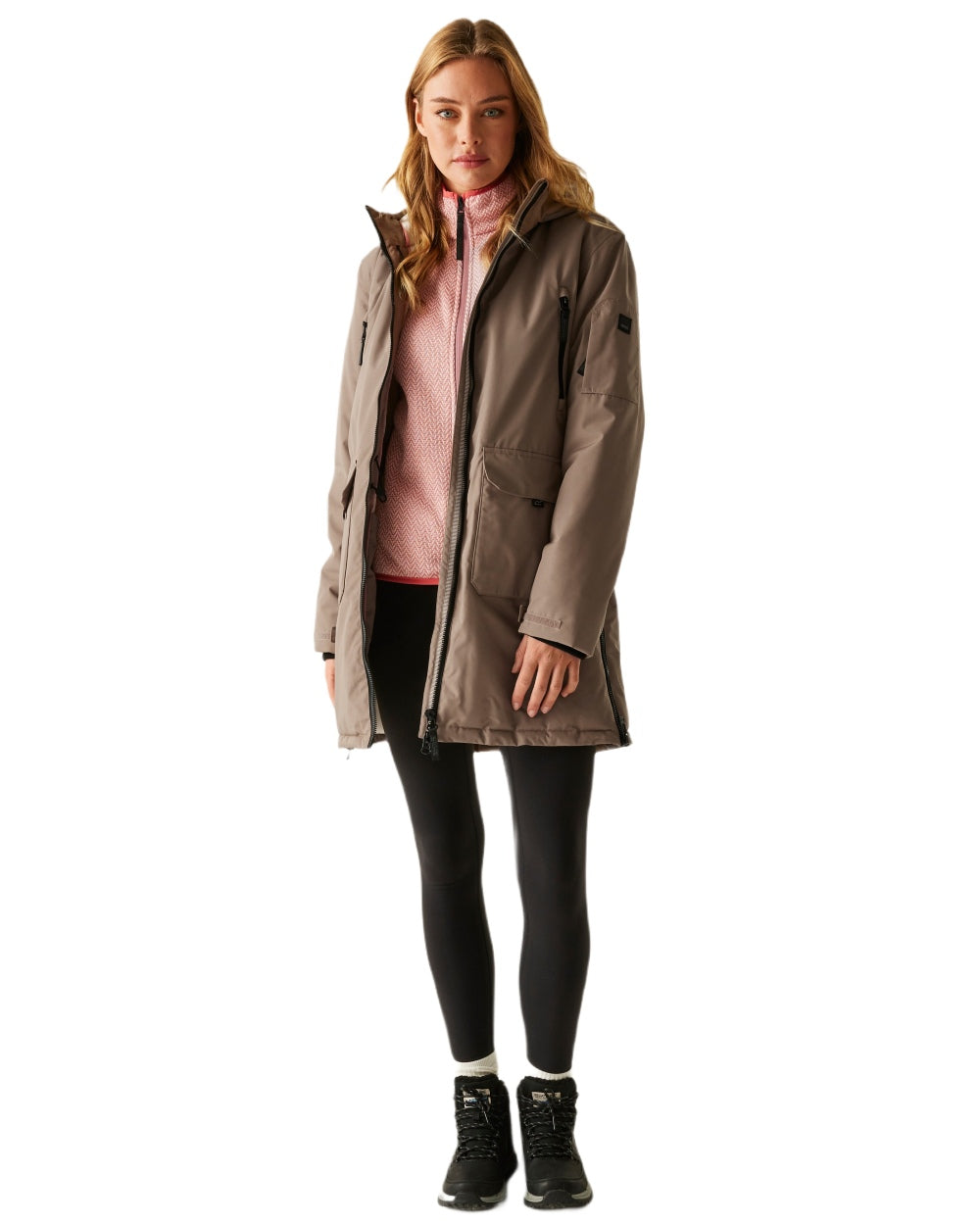 Mocha Perfectly Pale Coloured Regatta Womens Gwynn Waterproof Insulated Jacket on white background 