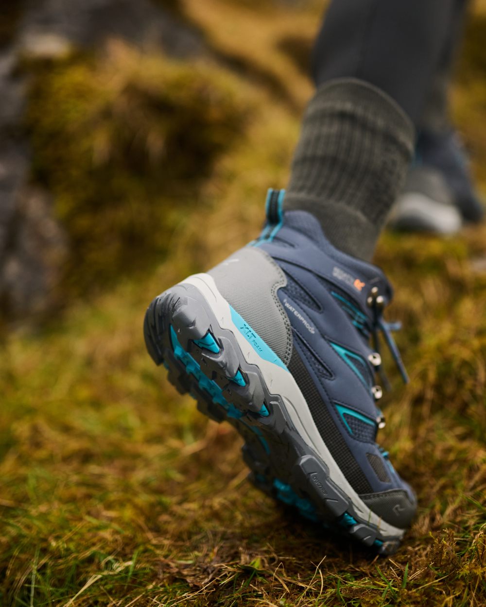 Navy Coloured Regatta Womens Holcombe III Walking Boots on mountain background 