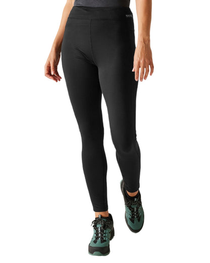 Black Coloured Regatta Womens Holeen II Winter Leggings on white background 