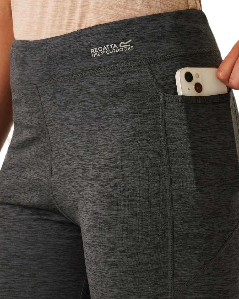 Seal Grey Marl Coloured Regatta Womens Holeen II Winter Leggings on white background 