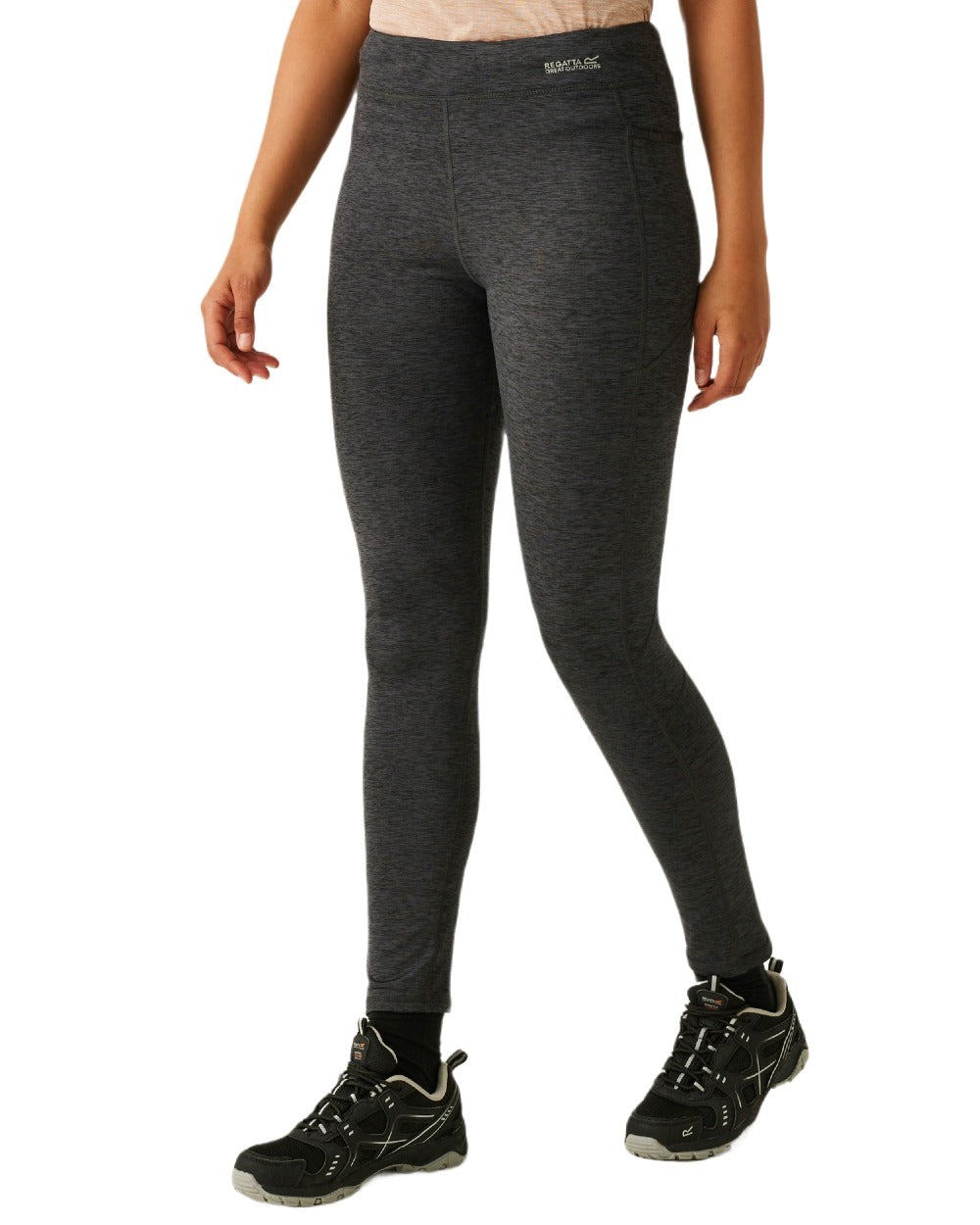 Seal Grey Marl Coloured Regatta Womens Holeen II Winter Leggings on white background 