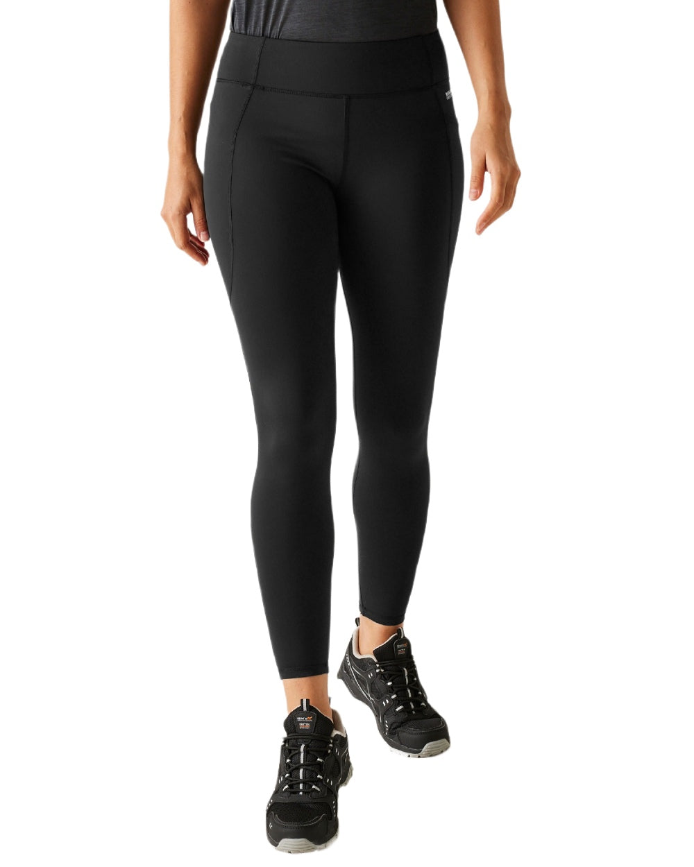 Black Coloured Regatta Womens Holeen Pro Compression Leggings on white background 