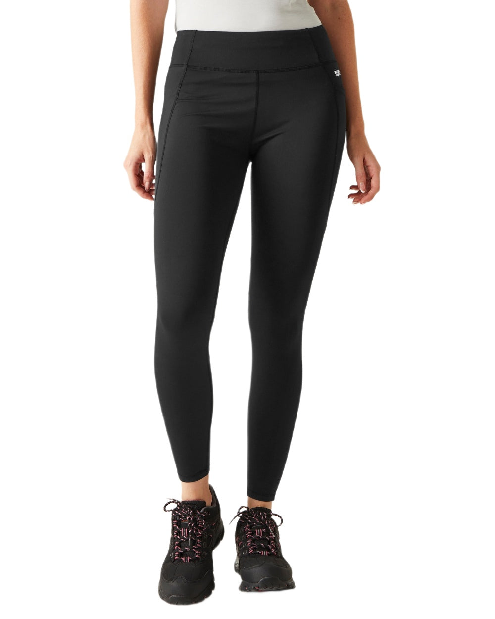 Black Coloured Regatta Womens Holeen Pro Compression Leggings on white background 