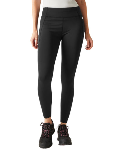 Black Coloured Regatta Womens Holeen Pro Compression Leggings on white background 
