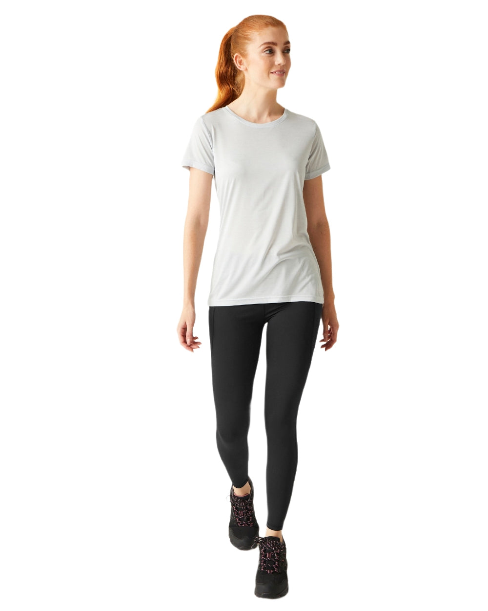 Black Coloured Regatta Womens Holeen Pro Compression Leggings on white background 