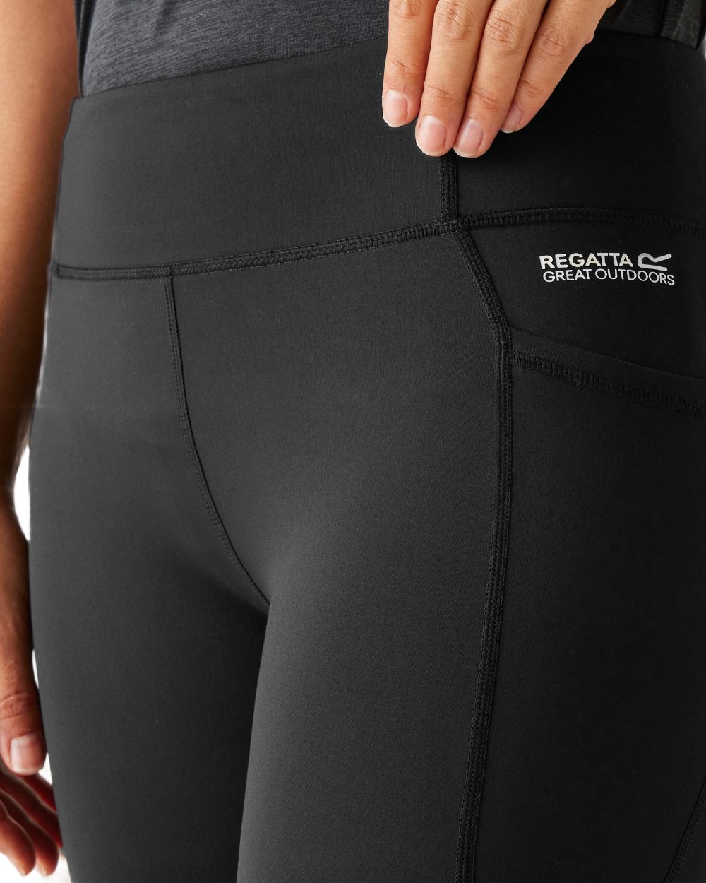 Black Coloured Regatta Womens Holeen Pro Compression Leggings on white background 