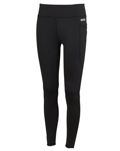 Black Coloured Regatta Womens Holeen Pro Compression Leggings on white background 