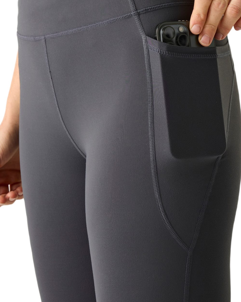 Seal Grey Coloured Regatta Womens Holeen Pro Compression Leggings on white background 