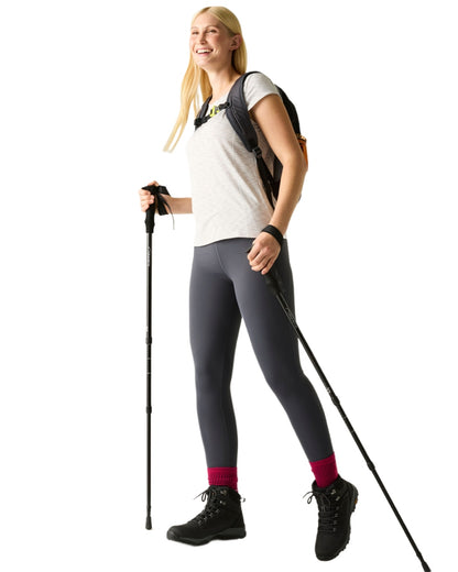 Seal Grey Coloured Regatta Womens Holeen Pro Compression Leggings on white background 