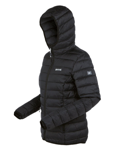 Black Coloured Regatta Womens Hooded Marizion Quilted Jacket on white background 