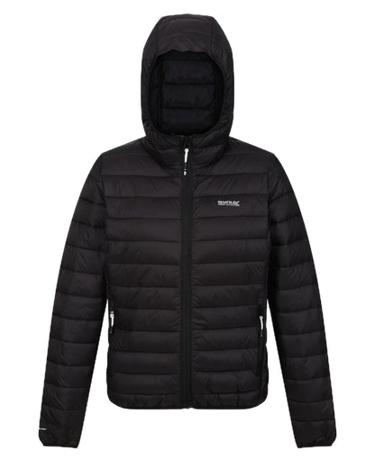 Black Coloured Regatta Womens Hooded Marizion Quilted Jacket on white background 