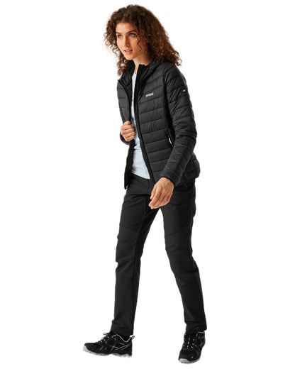 Black Coloured Regatta Womens Hooded Marizion Quilted Jacket on white background 