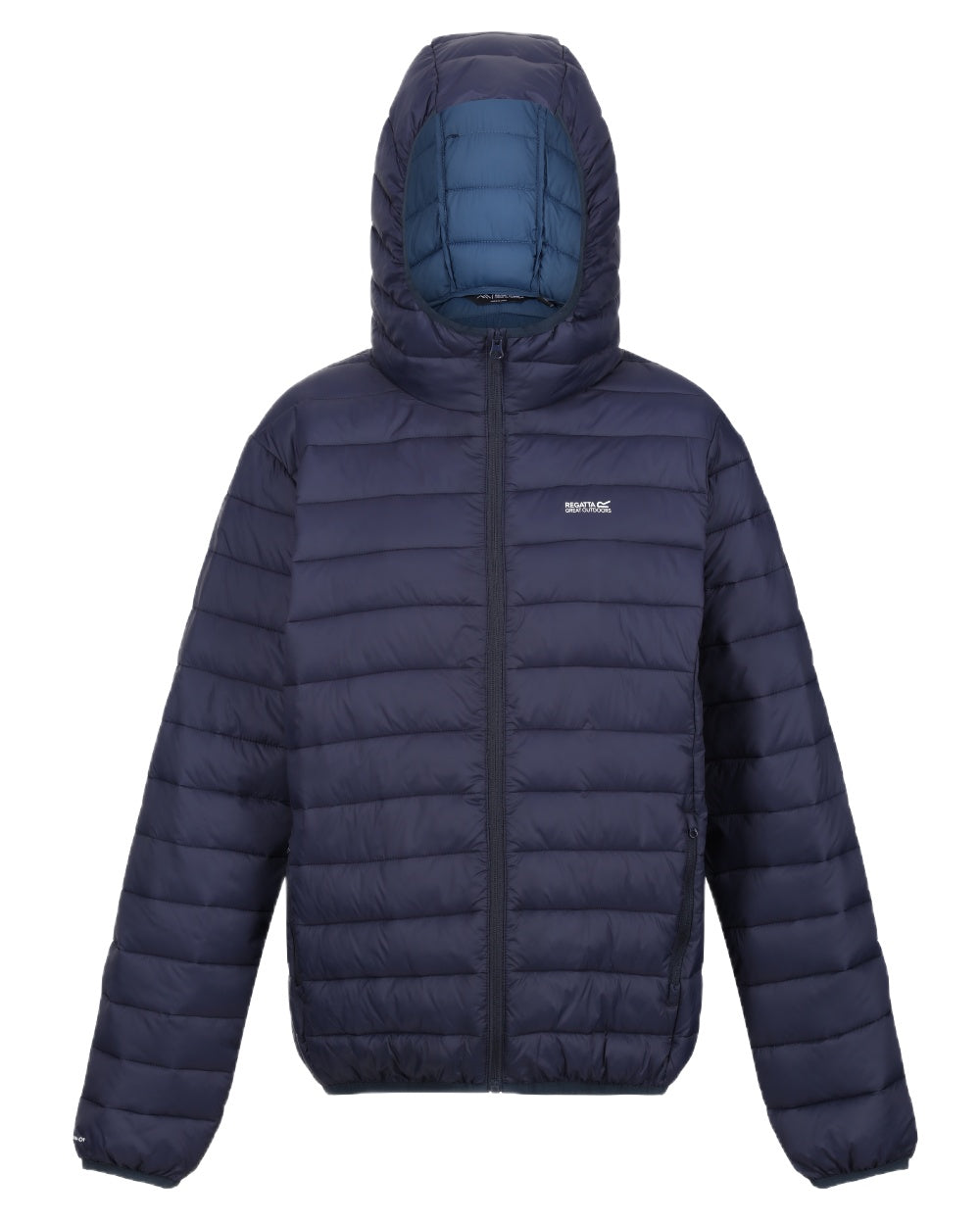 Navy Sea Haze Coloured Regatta Womens Hooded Marizion Quilted Jacket on white background 