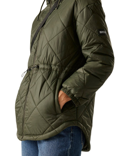 Dark Khaki Coloured Regatta Womens Ivey Quilted Jacket on white background 