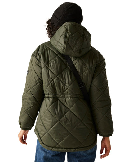 Dark Khaki Coloured Regatta Womens Ivey Quilted Jacket on white background 