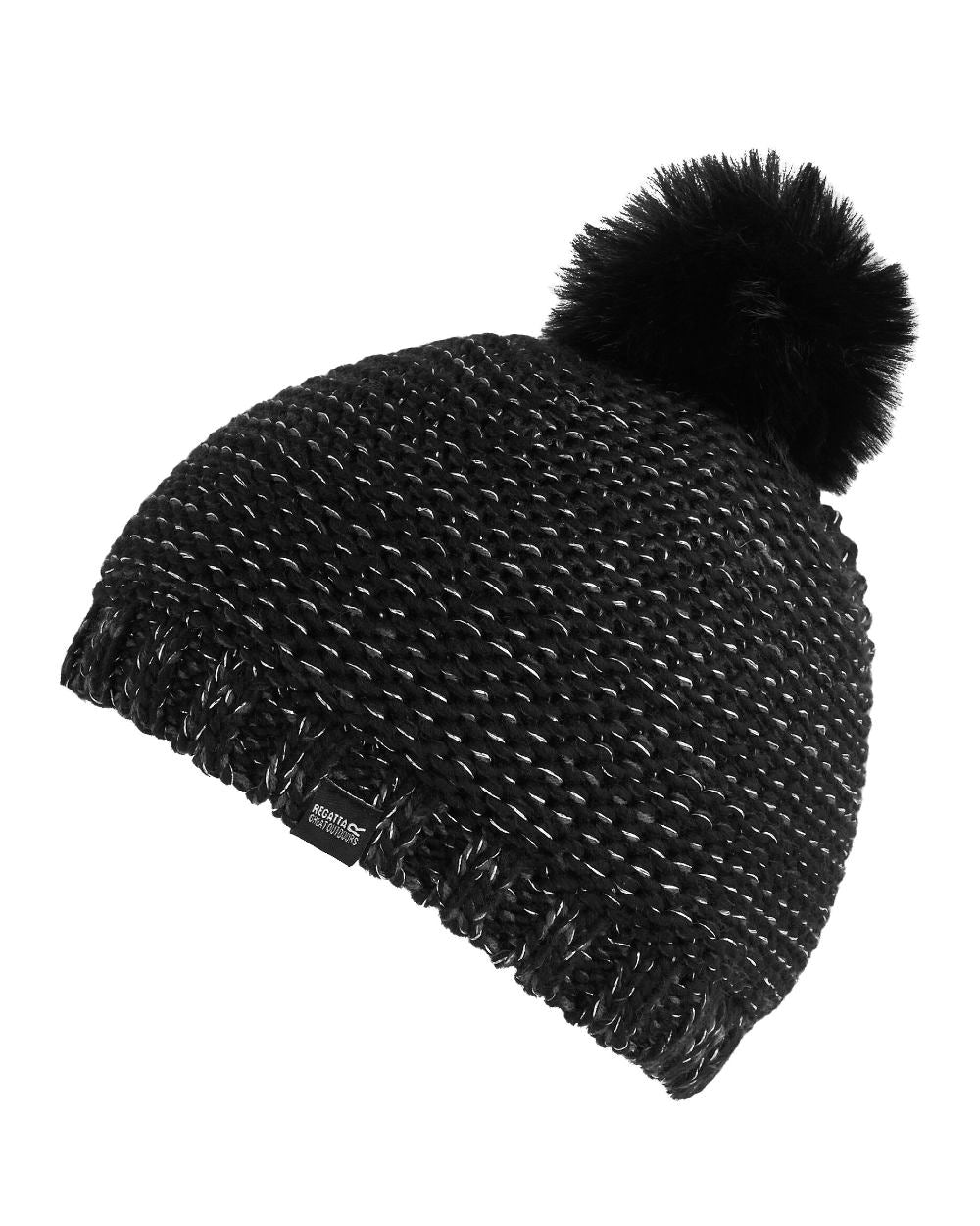 Black Coloured Regatta Womens Lorelai Hat V on white background 