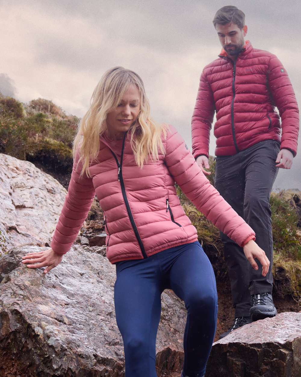 Dusty Rose Coloured Regatta Womens Marizion Quilted Jacket on mountain background 