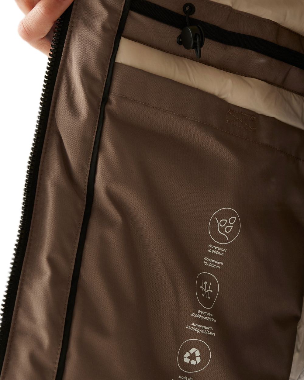 Mocha Perfectly Pale Coloured Regatta Womens Marron Waterproof Insulated Jacket on white background 