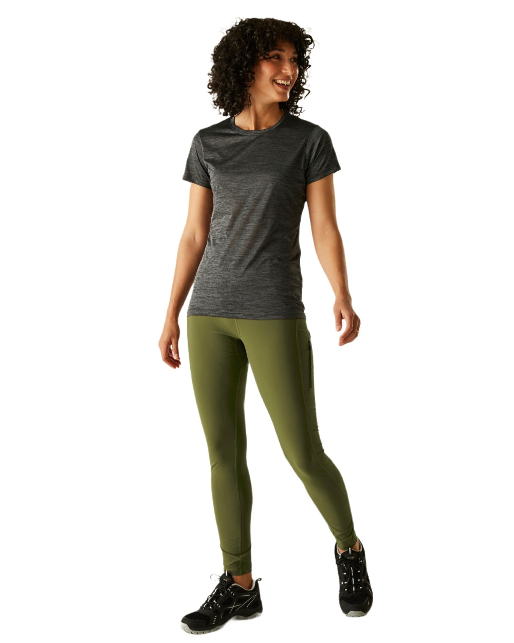 Camo Green Coloured Regatta Womens Monira Hiking Leggings on white background 