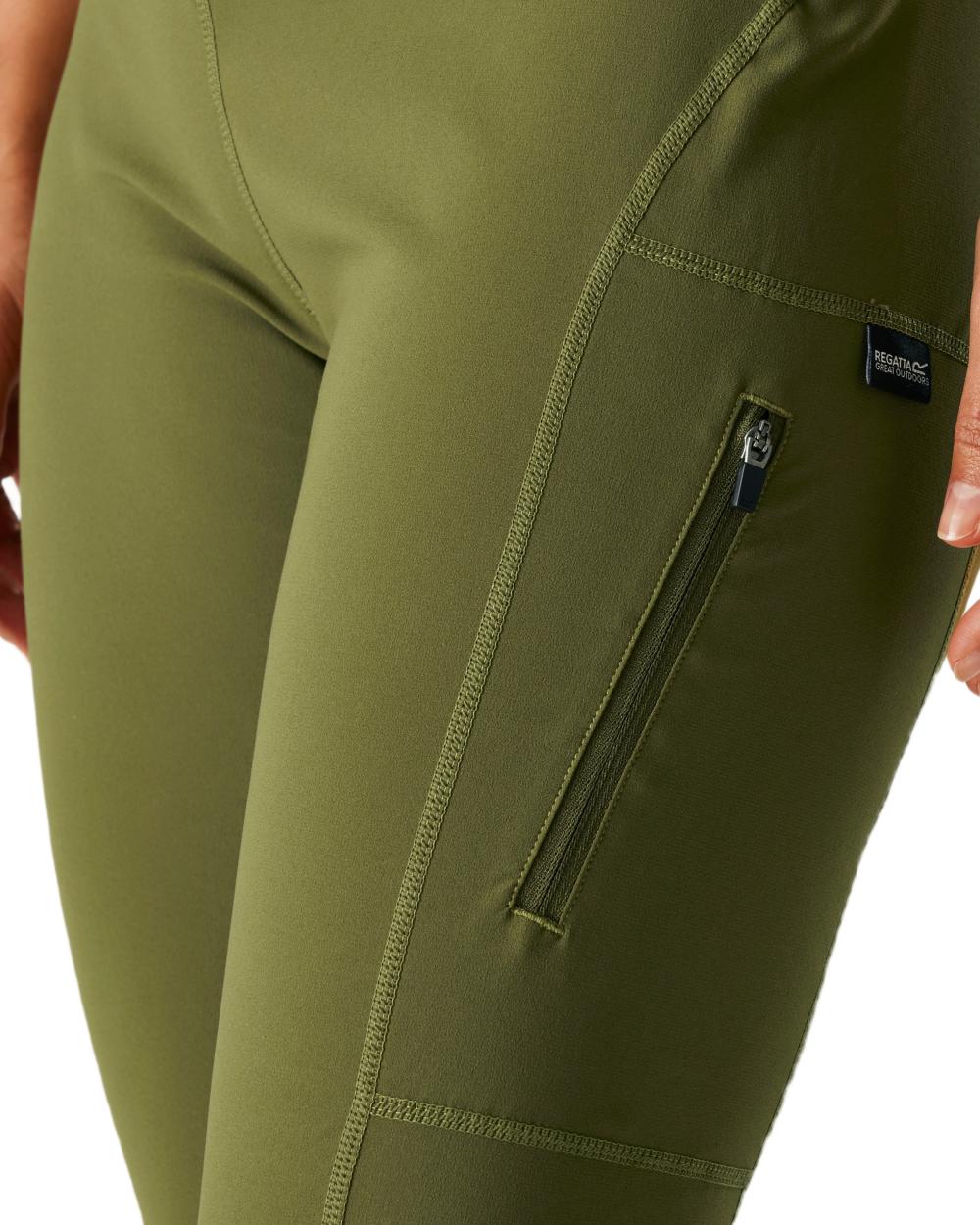 Camo Green Coloured Regatta Womens Monira Hiking Leggings on white background 