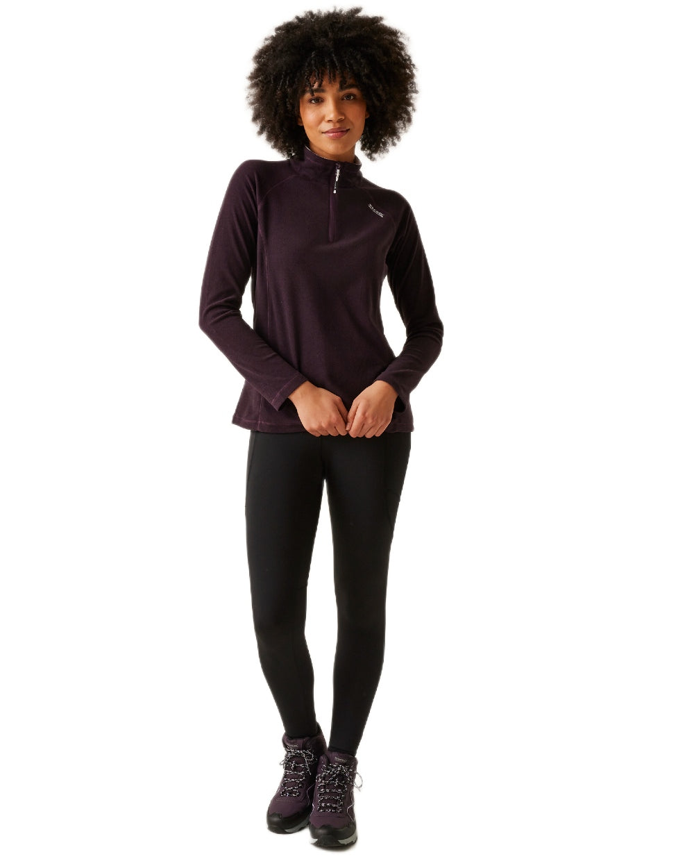 Deep Plum Black Coloured Regatta Womens Montes Lightweight Half-Zip Fleece on white background 
