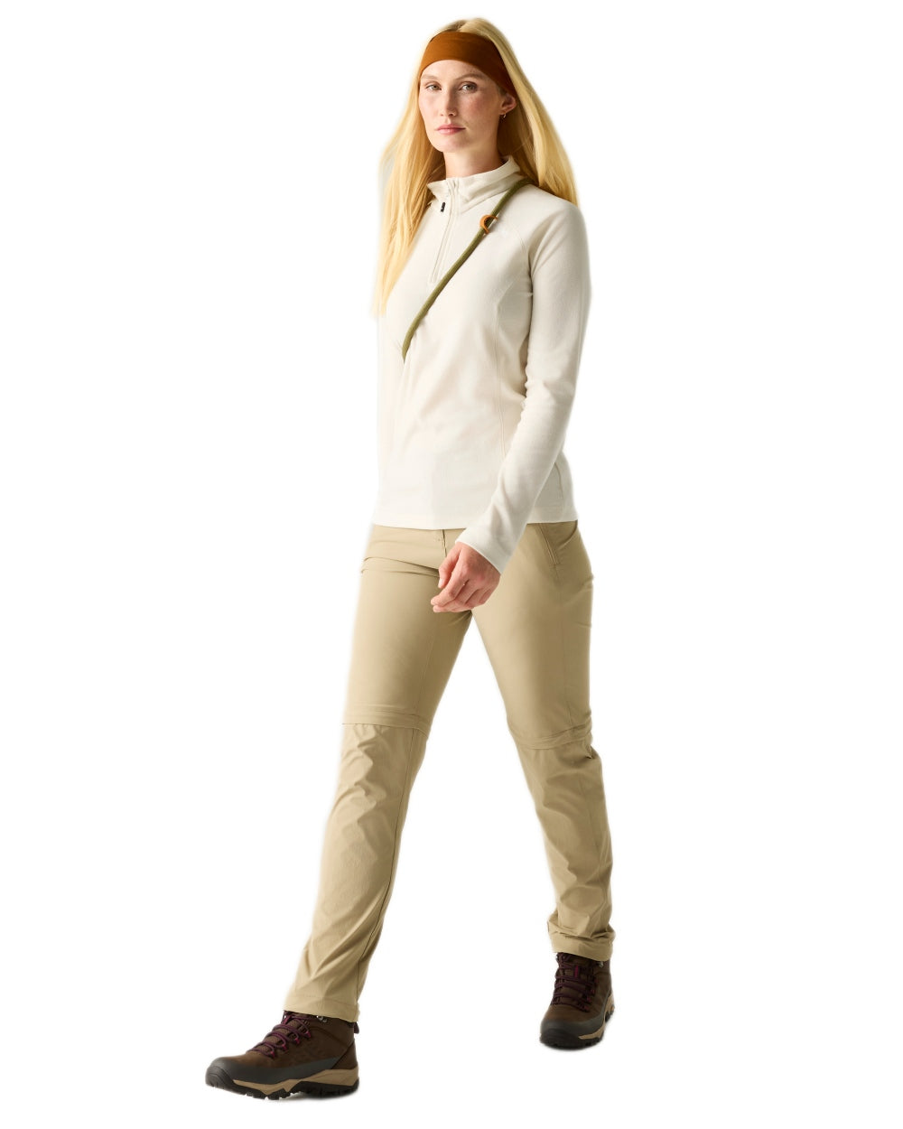 Light Vanilla White Coloured Regatta Womens Montes Lightweight Half-Zip Fleece on white background 