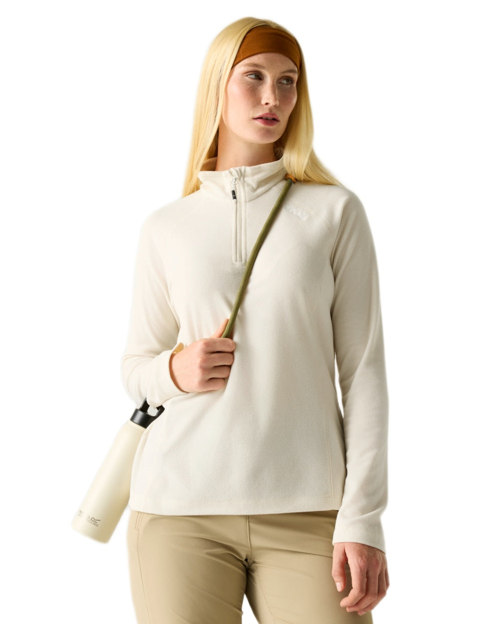 Light Vanilla White Coloured Regatta Womens Montes Lightweight Half-Zip Fleece on white background 
