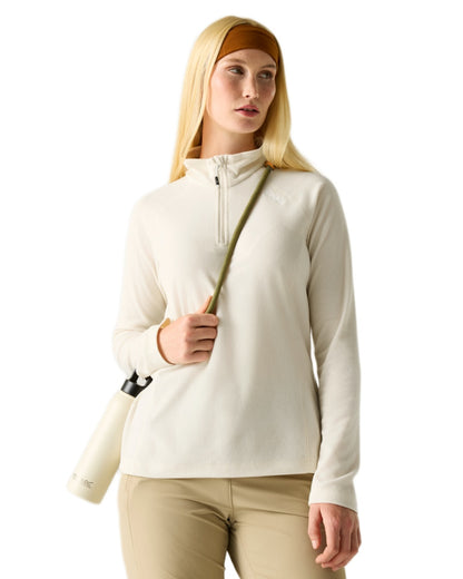 Light Vanilla White Coloured Regatta Womens Montes Lightweight Half-Zip Fleece on white background 